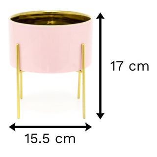 Pink And Gold Ceramic Cache Plant Pot Planter With Stand