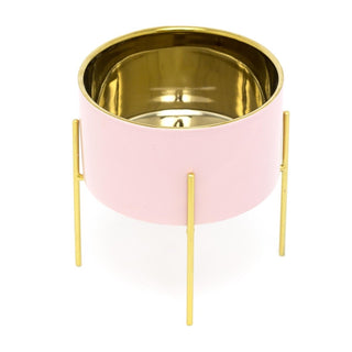 Pink And Gold Ceramic Cache Plant Pot Planter With Stand