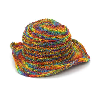 Rainbow Hemp Sun Hat | Adult Eco - friendly Wire Brim Multi - Coloured Summer Hat