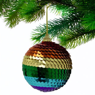 Rainbow Sequin Christmas Bauble | Multicoloured Christmas Tree Ornament - 7cm