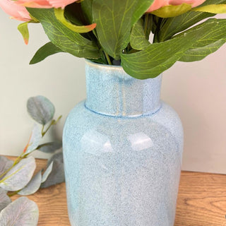 Reactive Blue Glaze Short Neck Bottle Vase | Ceramic Bottle Flower Vase - 24cm