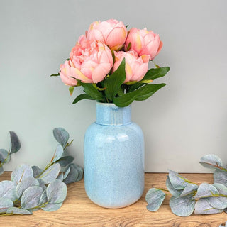 Reactive Blue Glaze Short Neck Bottle Vase | Ceramic Bottle Flower Vase - 24cm