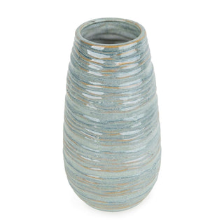 Reactive Blue Glazed Ridged Vase | Handcrafted Ceramic Vase for Flowers