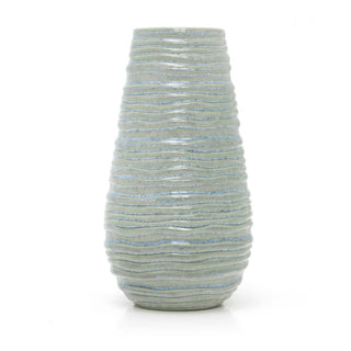 Reactive Blue Glazed Ridged Vase | Handcrafted Ceramic Vase for Flowers
