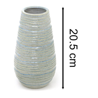 Reactive Blue Glazed Ridged Vase | Handcrafted Ceramic Vase for Flowers