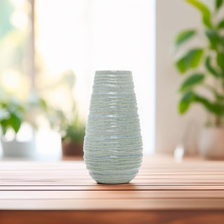 Reactive Blue Glazed Ridged Vase | Handcrafted Ceramic Vase for Flowers