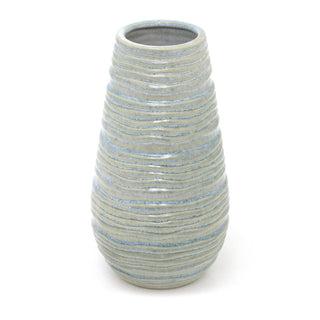 Reactive Blue Glazed Ridged Vase | Handcrafted Ceramic Vase for Flowers