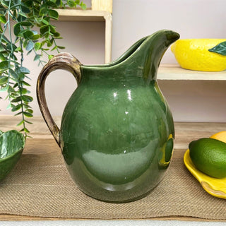 Reactive Glaze Olive Jug | Large Green Ceramic Serving Pitcher & Vase - 20cm