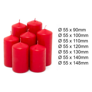 Red 7 - Piece Pillar Candle Set | Unscented Red Coloured Church Pillar Candles