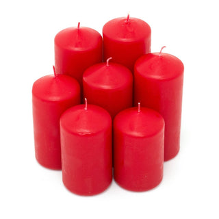 Red 7 - Piece Pillar Candle Set | Unscented Red Coloured Church Pillar Candles