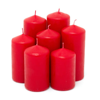 Red 7 - Piece Pillar Candle Set | Unscented Red Coloured Church Pillar Candles