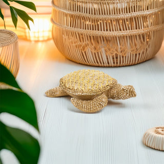 Resin Sea Turtle Ornament | Nautical Sea Turtle Figurine with Rattan Effect 21cm
