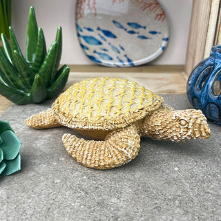 Resin Sea Turtle Ornament | Nautical Sea Turtle Figurine with Rattan Effect 21cm