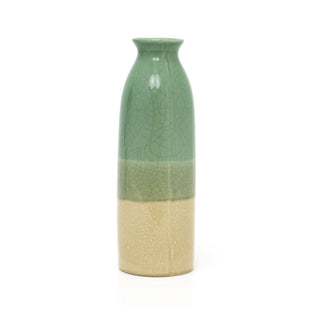 Retro Style Daisy Green Crackled Glaze Ceramic Vase | Ombre Glaze Cylinder Vase Flower Vase Pampas Grass Vase | Tall Stem Vase Decorative Vase For Flowers