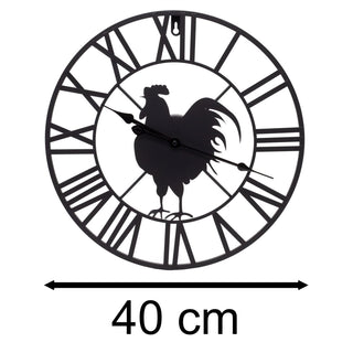Roman Numeral Rooster Wall Clock | Black Metal Skeleton Wall Clock - 40cm