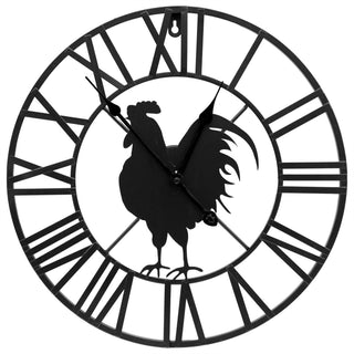Roman Numeral Rooster Wall Clock | Black Metal Skeleton Wall Clock - 40cm