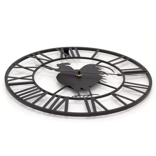 Roman Numeral Rooster Wall Clock | Black Metal Skeleton Wall Clock - 40cm