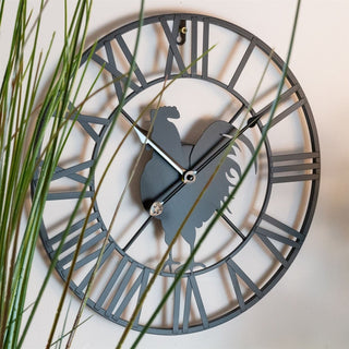 Roman Numeral Rooster Wall Clock | Black Metal Skeleton Wall Clock - 40cm