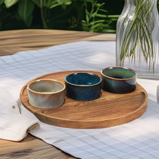 Round Dip Bowl Set with Acacia Tray | Snack Platter for Dips, Fruit & More