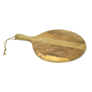 Round Mango Wood Chopping Board with Handle | Rustic Serving Platter - 40x30cm