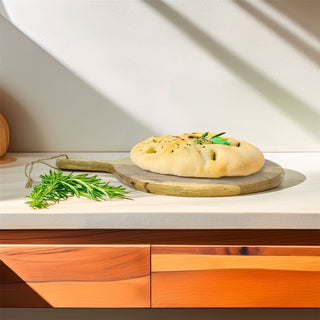 Round Mango Wood Chopping Board with Handle | Rustic Serving Platter - 40x30cm