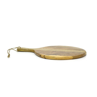Round Mango Wood Chopping Board with Handle | Rustic Serving Platter - 40x30cm