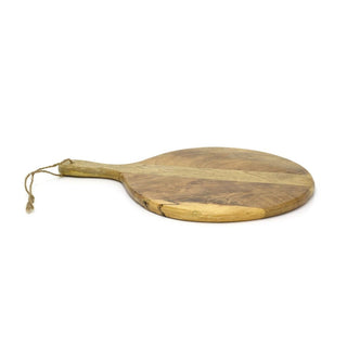 Round Mango Wood Chopping Board with Handle | Rustic Serving Platter - 40x30cm