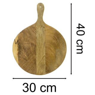Round Mango Wood Chopping Board with Handle | Rustic Serving Platter - 40x30cm