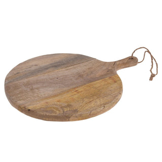 Round Mango Wood Chopping Board with Handle | Rustic Serving Platter - 40x30cm