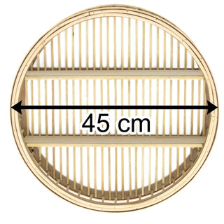 Round Wall Mounted Rattan Floating Shelf Storage Unit | 2 Tier Wooden Floating Shelves | Double Shelf Circle Display Rack Organiser - 45cm