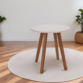 Round Wooden Side Table with White Marble Effect Top | Accent End Table 40x43cm