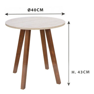 Round Wooden Side Table with White Marble Effect Top | Accent End Table 40x43cm