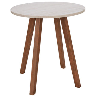 Round Wooden Side Table with White Marble Effect Top | Accent End Table 40x43cm
