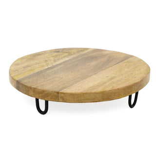 Rustic Mango Wood Serving Board with Metal Legs | Raised Wooden Platter 29cm