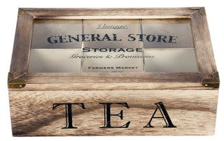 Rustic Vintage Style General Store 6 Compartment Wooden Tea Bag Box Chest