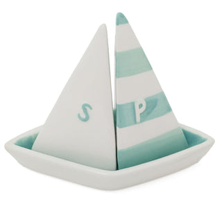 Sailboat Salt & Pepper Shakers | Nautical Ceramic Salt and Pepper Pots with Tray