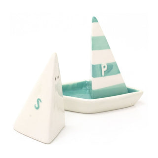 Sailboat Salt & Pepper Shakers | Nautical Ceramic Salt and Pepper Pots with Tray