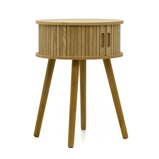 Scandi Style Round Slide Door Cabinet | Wooden Sliding Door Side Table 40x54cm