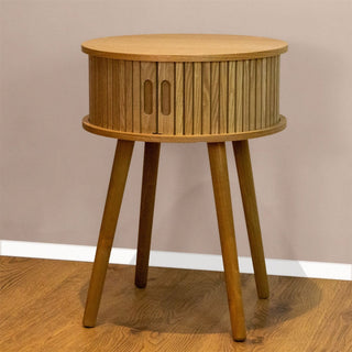 Scandi Style Round Slide Door Cabinet | Wooden Sliding Door Side Table 40x54cm