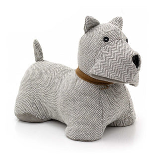 Scottie Dog Doorstop | Herringbone Fabric Dog Shaped Door Stop Animal - 1.5kg