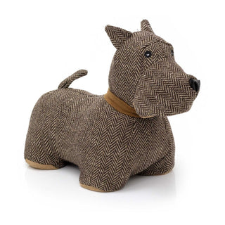 Scottie Dog Doorstop | Herringbone Fabric Dog Shaped Door Stop Animal - 1.5kg
