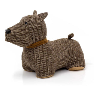 Scottie Dog Doorstop | Herringbone Fabric Dog Shaped Door Stop Animal - 1.5kg