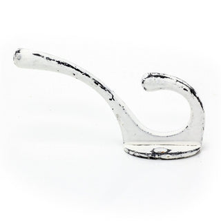 Set Of 2 Distressed White Wall Hooks | 2 Piece Cast Iron Double Coat Hooks