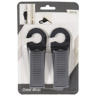 Set of 2 Door Stop Wedges | Black Doorstops with Hook for Home or Office Use