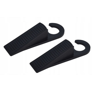 Set of 2 Door Stop Wedges | Black Doorstops with Hook for Home or Office Use