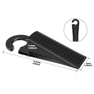 Set of 2 Door Stop Wedges | Black Doorstops with Hook for Home or Office Use