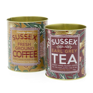 Set of 2 Retro Metal Sussex Tea & Coffee Cans | Vintage Decorative Storage Tins