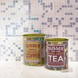 Set of 2 Retro Metal Sussex Tea & Coffee Cans | Vintage Decorative Storage Tins