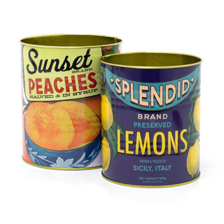 Set of 2 Retro Style Vintage Fruit Storage Tins | Decorative Tinned Food Cans