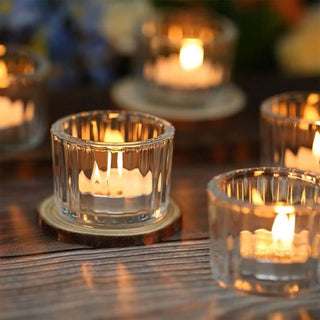 Set of 2 Ribbed Tea Light Candle Holders | Clear Glass Tealight Candle Holders